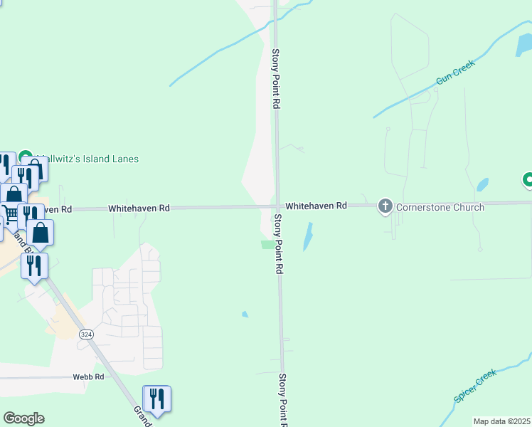 map of restaurants, bars, coffee shops, grocery stores, and more near 2174 Stony Point Road in Grand Island