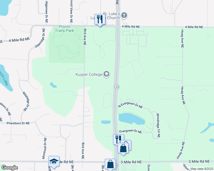 map of restaurants, bars, coffee shops, grocery stores, and more near 323 East Beltline Avenue Northeast in Grand Rapids