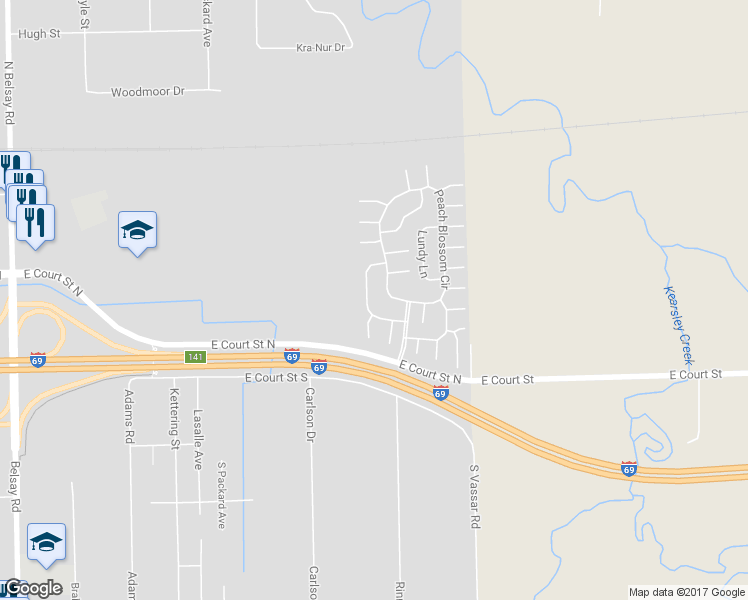 map of restaurants, bars, coffee shops, grocery stores, and more near 1213 Heritage Lane in Burton