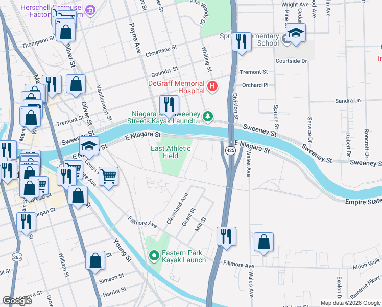 map of restaurants, bars, coffee shops, grocery stores, and more near 36 Stark Street in Tonawanda