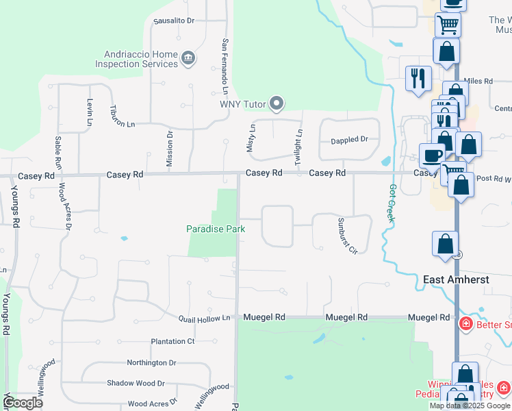 map of restaurants, bars, coffee shops, grocery stores, and more near 14 Shady Grove Drive in East Amherst