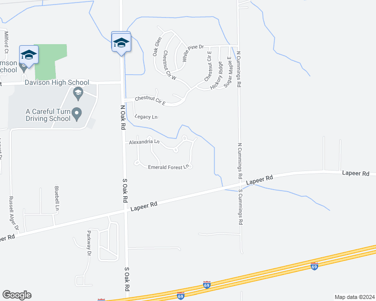 map of restaurants, bars, coffee shops, grocery stores, and more near 1086 Emerald Forest Lane in Davison
