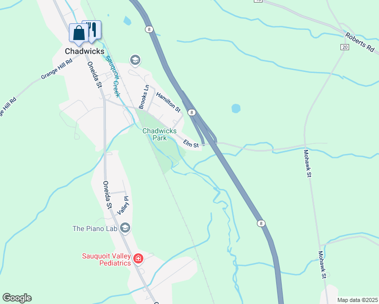 map of restaurants, bars, coffee shops, grocery stores, and more near 9462 Elm St in Chadwicks