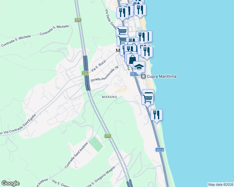 map of restaurants, bars, coffee shops, grocery stores, and more near 6 Via Castello in Provincia di Ascoli Piceno