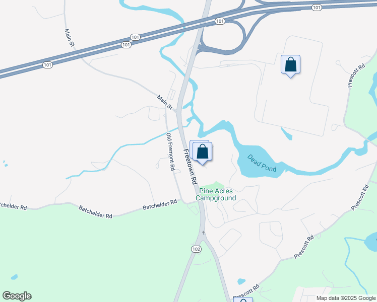 map of restaurants, bars, coffee shops, grocery stores, and more near 64 Freetown Road in Raymond