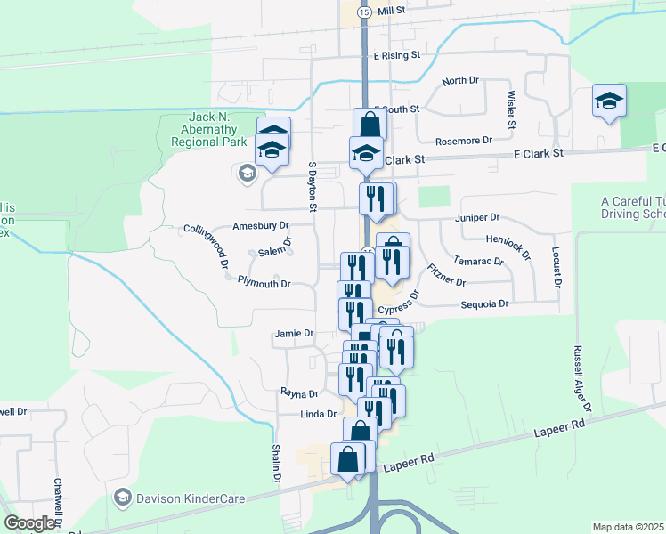 map of restaurants, bars, coffee shops, grocery stores, and more near 803 South Dayton Street in Davison