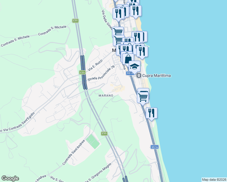 map of restaurants, bars, coffee shops, grocery stores, and more near 6 Via Castello in Provincia di Ascoli Piceno