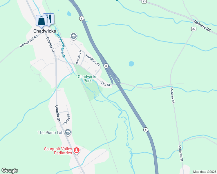 map of restaurants, bars, coffee shops, grocery stores, and more near 9464 Elm Street in Chadwicks