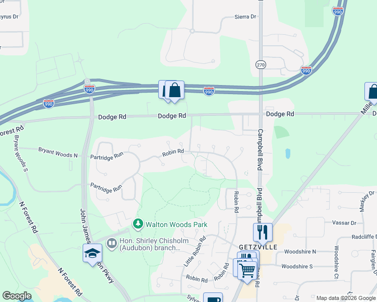 map of restaurants, bars, coffee shops, grocery stores, and more near 935 Robin Road in Buffalo