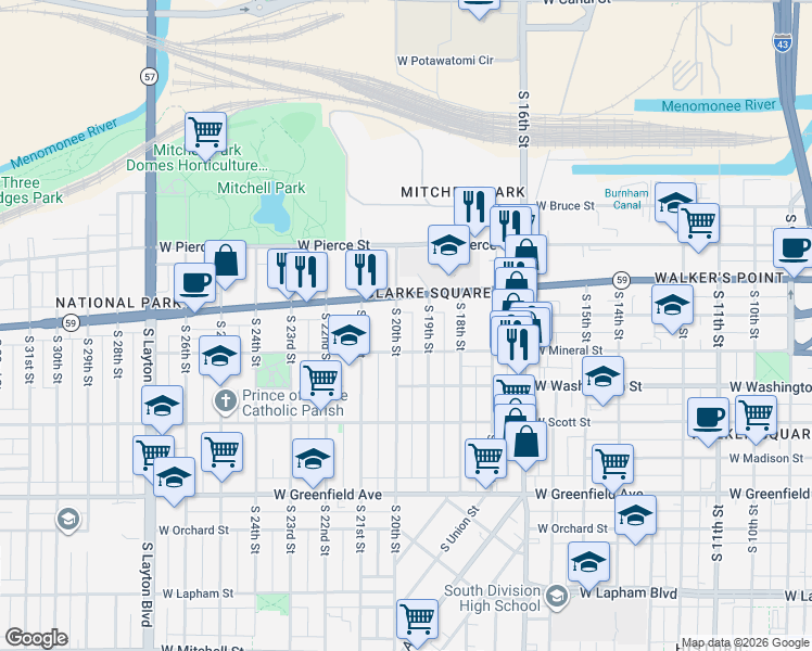 map of restaurants, bars, coffee shops, grocery stores, and more near 918 South 20th Street in Milwaukee
