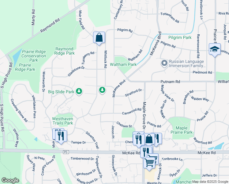 map of restaurants, bars, coffee shops, grocery stores, and more near 2902 McKenna Boulevard in Madison