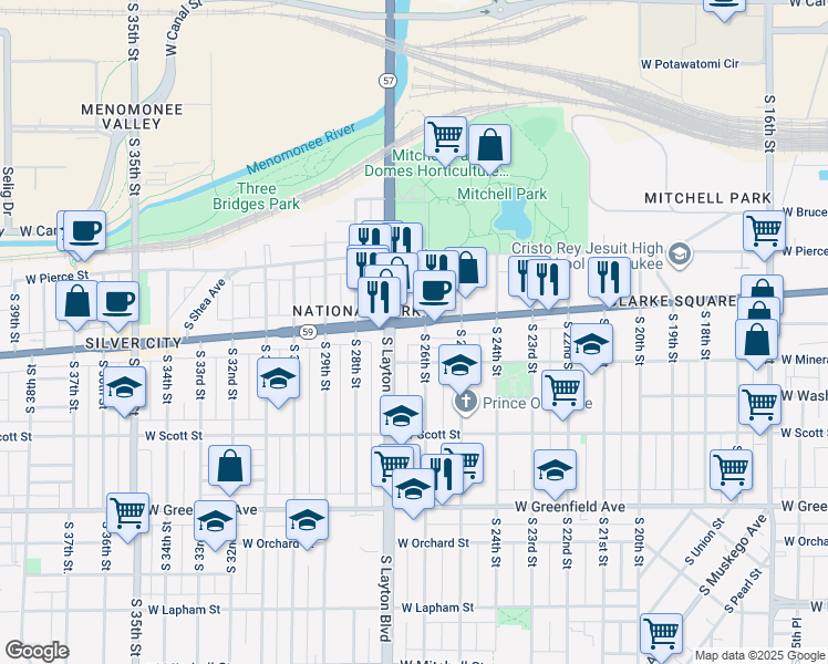 map of restaurants, bars, coffee shops, grocery stores, and more near 911 South 26th Street in Milwaukee