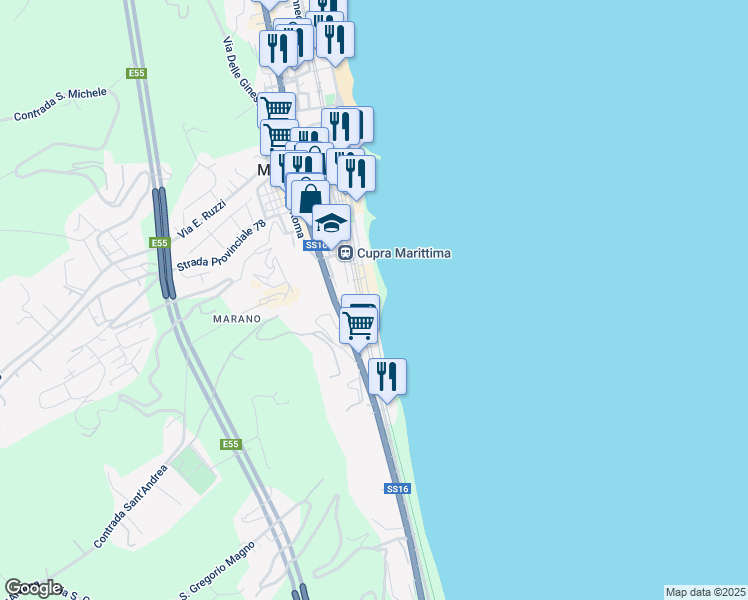 map of restaurants, bars, coffee shops, grocery stores, and more near 31 Corso Vittorio Emanuele in Cupra Marittima
