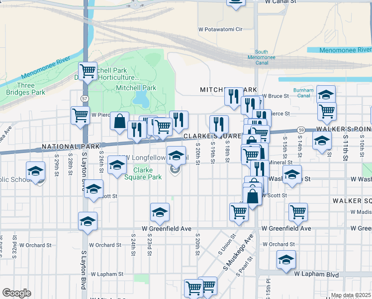 map of restaurants, bars, coffee shops, grocery stores, and more near in Milwaukee