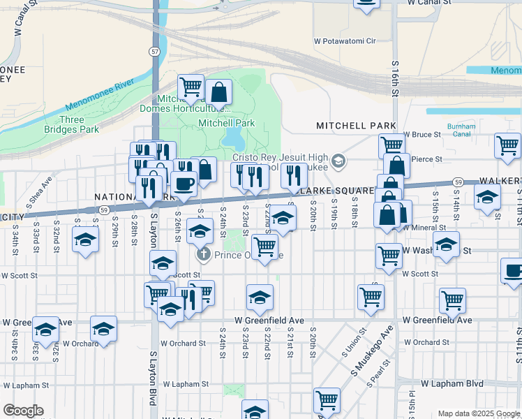 map of restaurants, bars, coffee shops, grocery stores, and more near 910 South 23rd Street in Milwaukee
