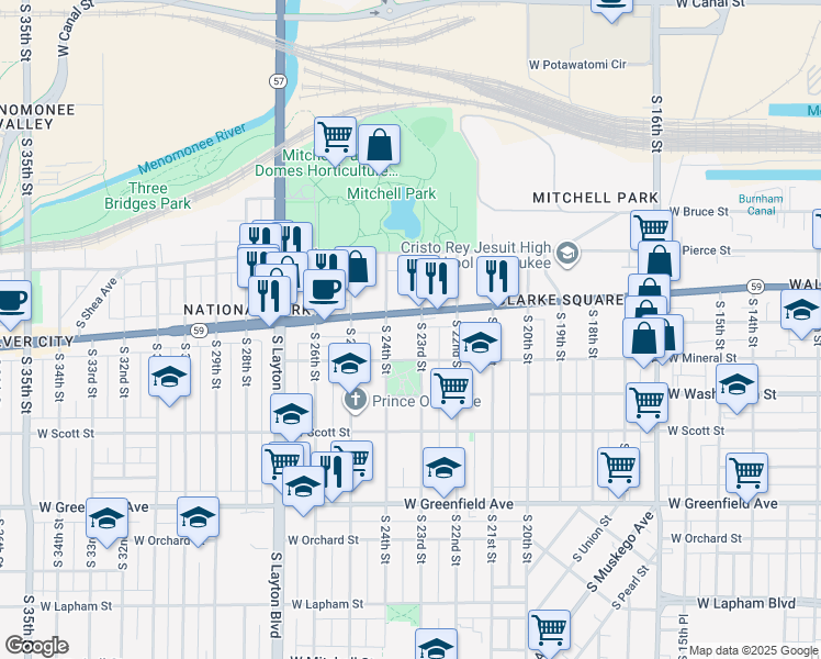 map of restaurants, bars, coffee shops, grocery stores, and more near 910 South 23rd Street in Milwaukee