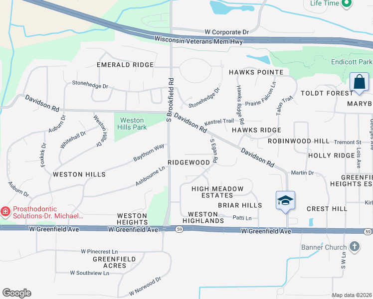 map of restaurants, bars, coffee shops, grocery stores, and more near 925 South Egan Road in Brookfield