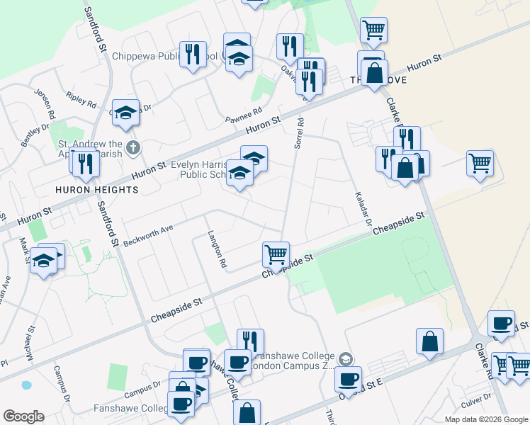 map of restaurants, bars, coffee shops, grocery stores, and more near 81 Tewksbury Crescent in London