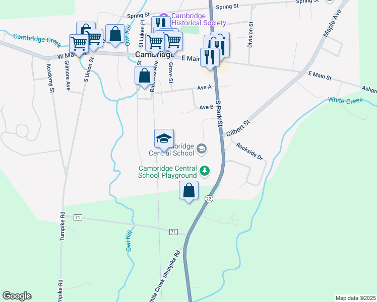 map of restaurants, bars, coffee shops, grocery stores, and more near 24 South Park Street in Cambridge