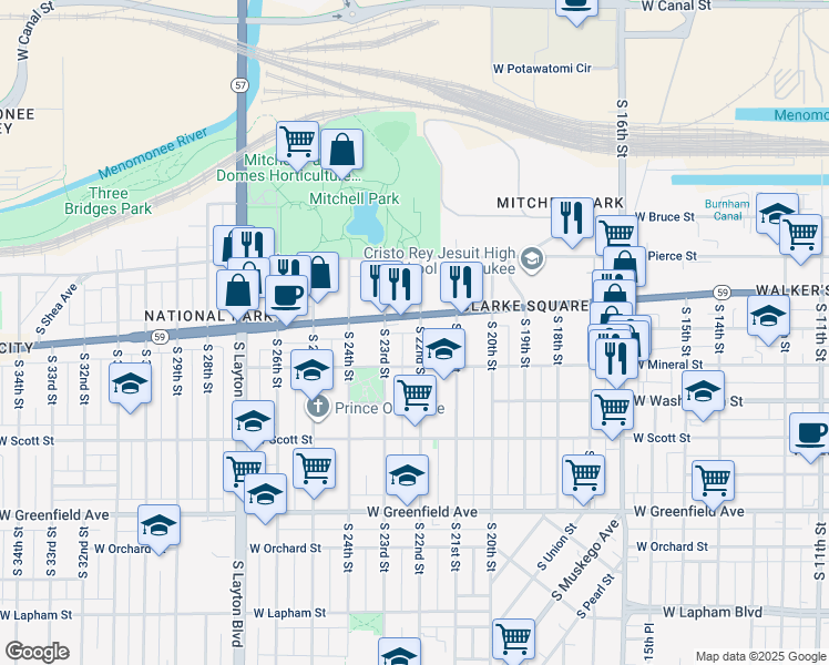 map of restaurants, bars, coffee shops, grocery stores, and more near 914 South 22nd Street in Milwaukee