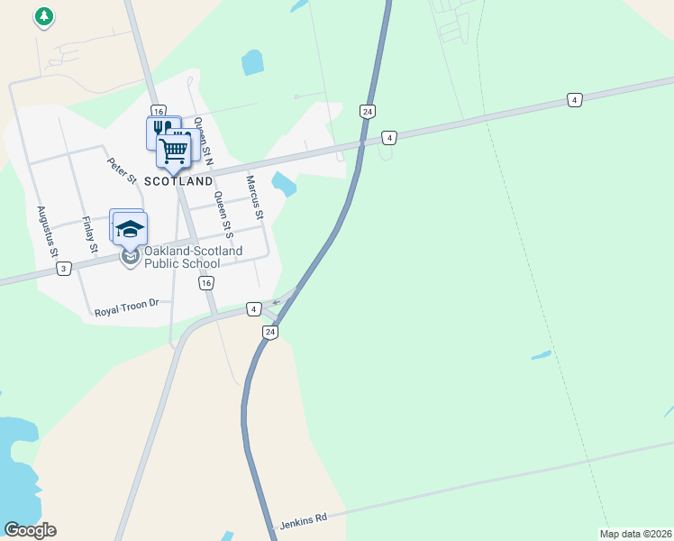 map of restaurants, bars, coffee shops, grocery stores, and more near 38 Ontario 24 in Brant