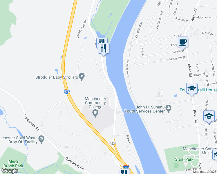 map of restaurants, bars, coffee shops, grocery stores, and more near 1370 Front Street in Manchester