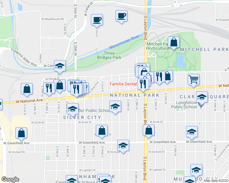 map of restaurants, bars, coffee shops, grocery stores, and more near in Milwaukee