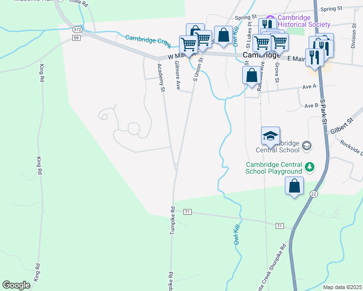 map of restaurants, bars, coffee shops, grocery stores, and more near South Union Street in Cambridge