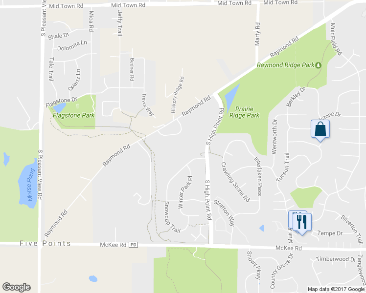 map of restaurants, bars, coffee shops, grocery stores, and more near 2802 South High Point Road in Madison