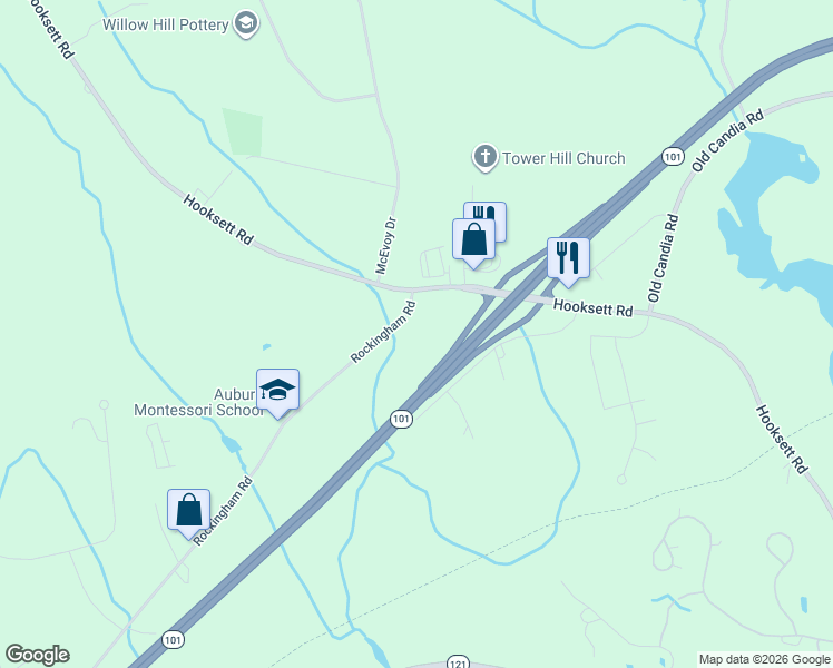 map of restaurants, bars, coffee shops, grocery stores, and more near 11 Rockingham Road in Auburn