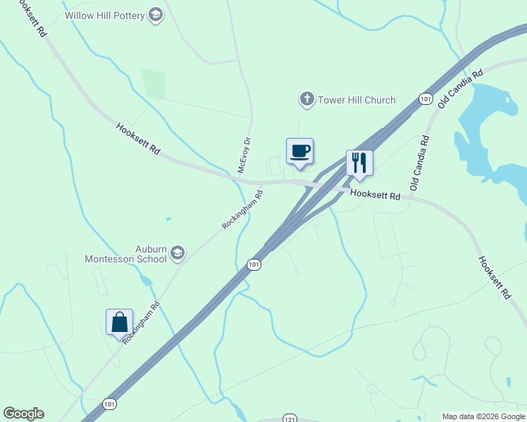 map of restaurants, bars, coffee shops, grocery stores, and more near 11 Rockingham Road in Auburn