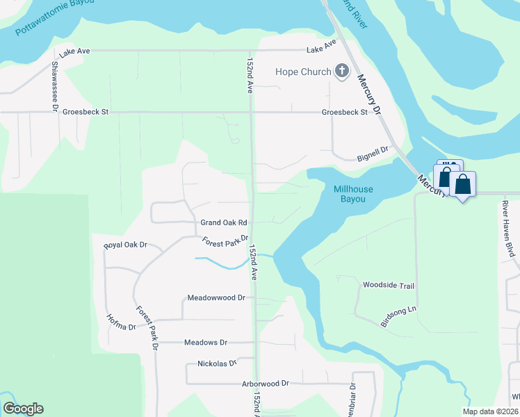 map of restaurants, bars, coffee shops, grocery stores, and more near 14036 152nd Avenue in Grand Haven