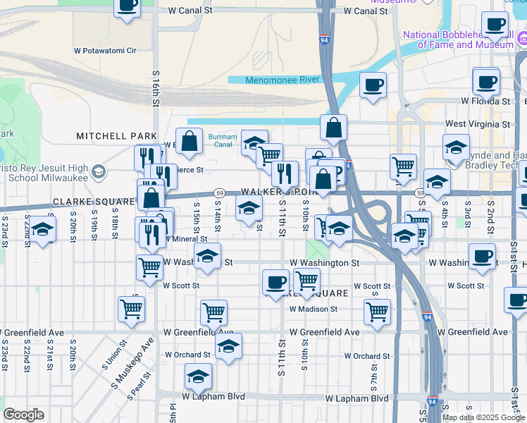 map of restaurants, bars, coffee shops, grocery stores, and more near in Milwaukee