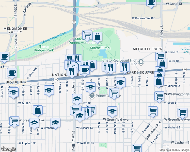 map of restaurants, bars, coffee shops, grocery stores, and more near in Milwaukee