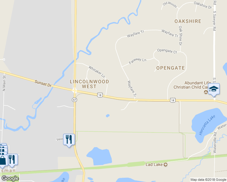 map of restaurants, bars, coffee shops, grocery stores, and more near 35784 Whitaker Lane in Oconomowoc