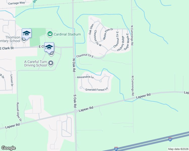 map of restaurants, bars, coffee shops, grocery stores, and more near 11081 Alexandria Lane in Davison