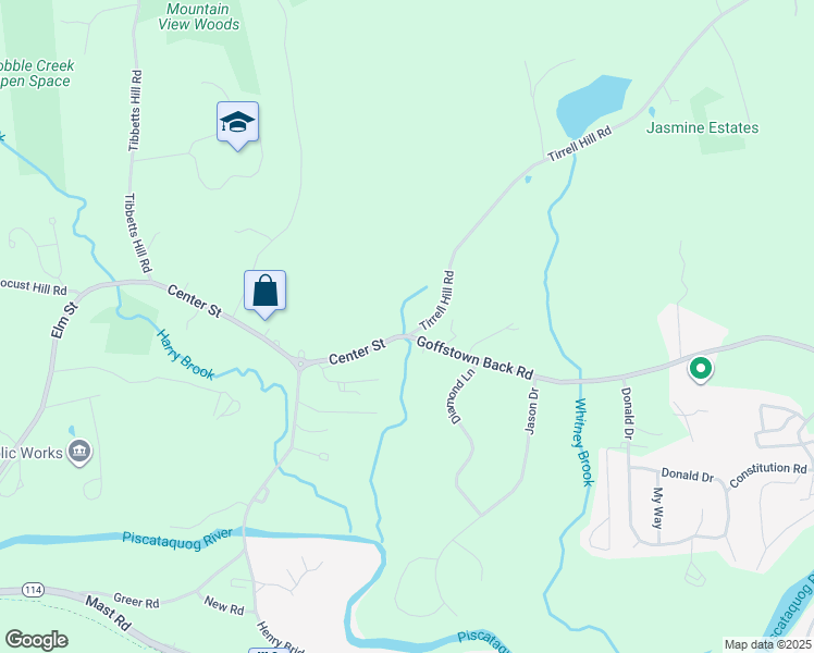 map of restaurants, bars, coffee shops, grocery stores, and more near 1 Tirrell Hill Road in Goffstown