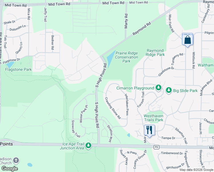 map of restaurants, bars, coffee shops, grocery stores, and more near 2821 Interlaken Pass in Madison