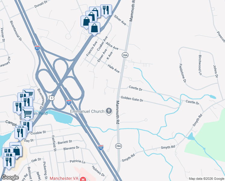 map of restaurants, bars, coffee shops, grocery stores, and more near 21 Stonegate Drive in Hooksett