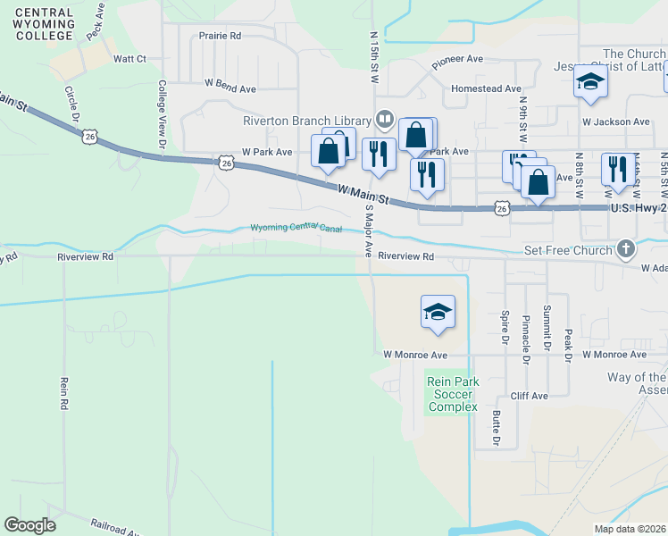map of restaurants, bars, coffee shops, grocery stores, and more near 1642-1660 Riverview Rd in Riverton