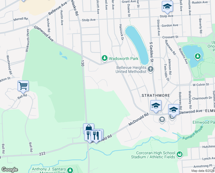 map of restaurants, bars, coffee shops, grocery stores, and more near 5150 Jupiter Inlet Way in Syracuse
