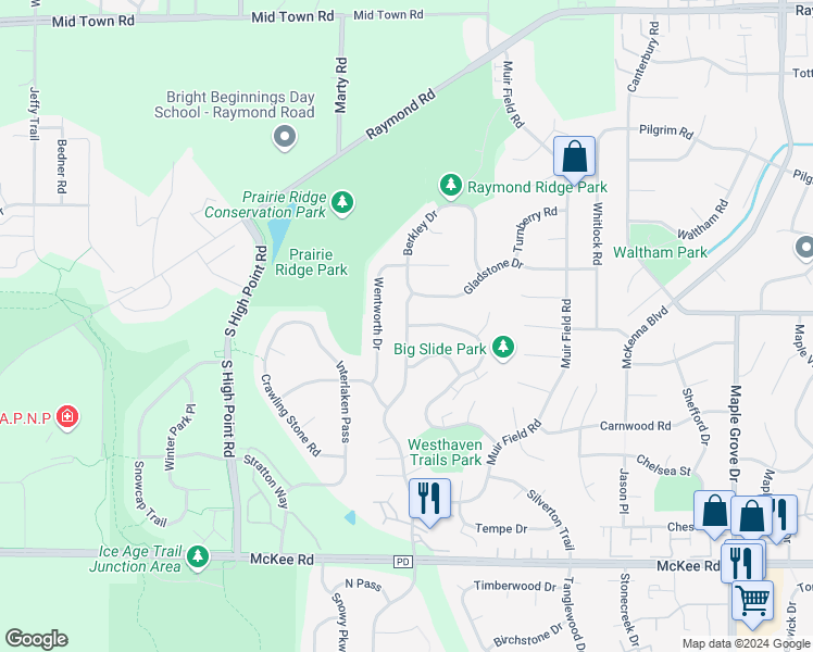 map of restaurants, bars, coffee shops, grocery stores, and more near Tucson Trail & Cimarron Trail in Madison