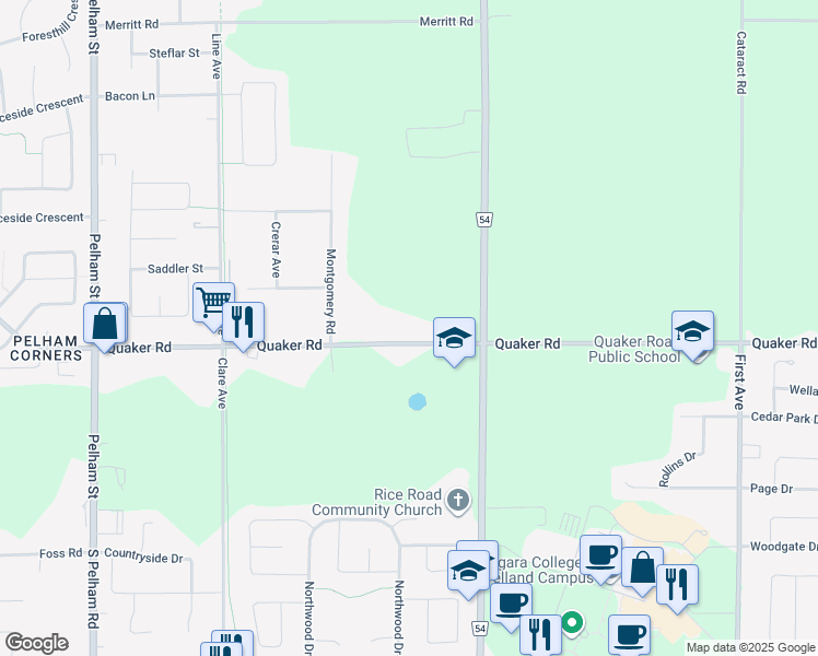 map of restaurants, bars, coffee shops, grocery stores, and more near in Welland