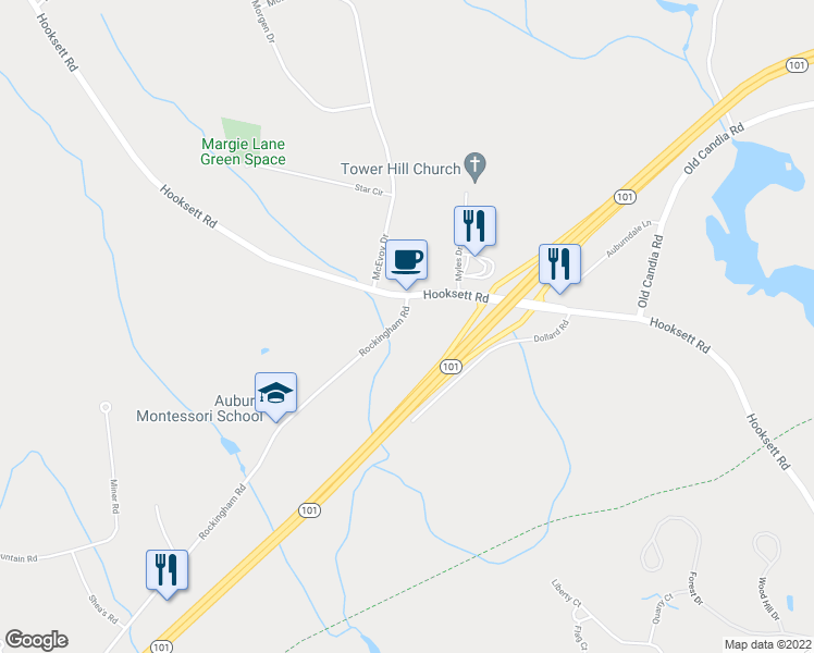 map of restaurants, bars, coffee shops, grocery stores, and more near 11 Rockingham Road in Auburn