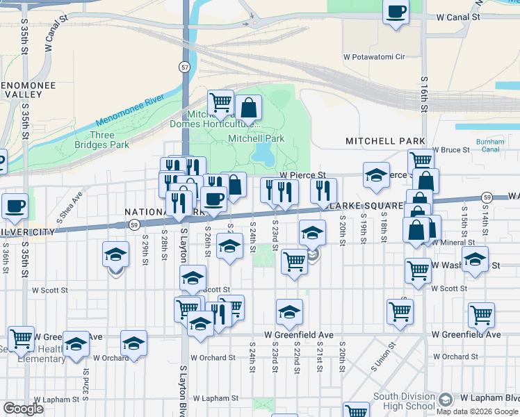 map of restaurants, bars, coffee shops, grocery stores, and more near 746 South 24th Street in Milwaukee