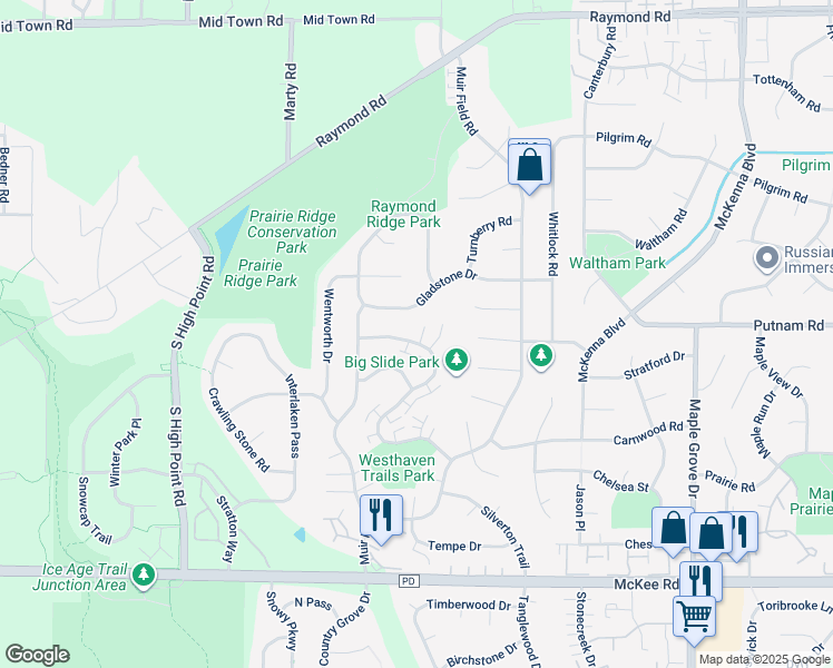 map of restaurants, bars, coffee shops, grocery stores, and more near 2849 Cimarron Trail in Madison