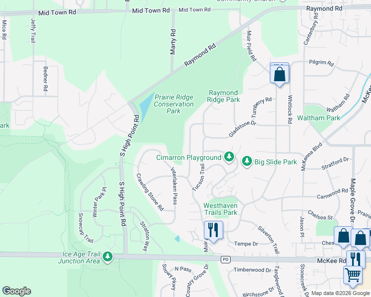 map of restaurants, bars, coffee shops, grocery stores, and more near 2802 Wentworth Drive in Madison