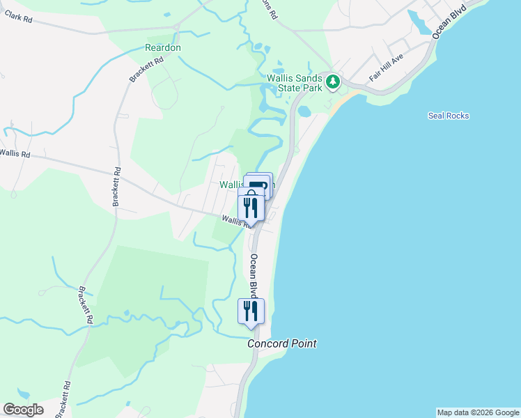 map of restaurants, bars, coffee shops, grocery stores, and more near 21 Wallis Road in Rye