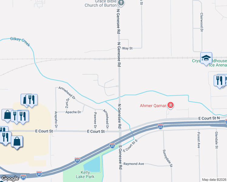 map of restaurants, bars, coffee shops, grocery stores, and more near 4508 Cross Creek Boulevard in Burton