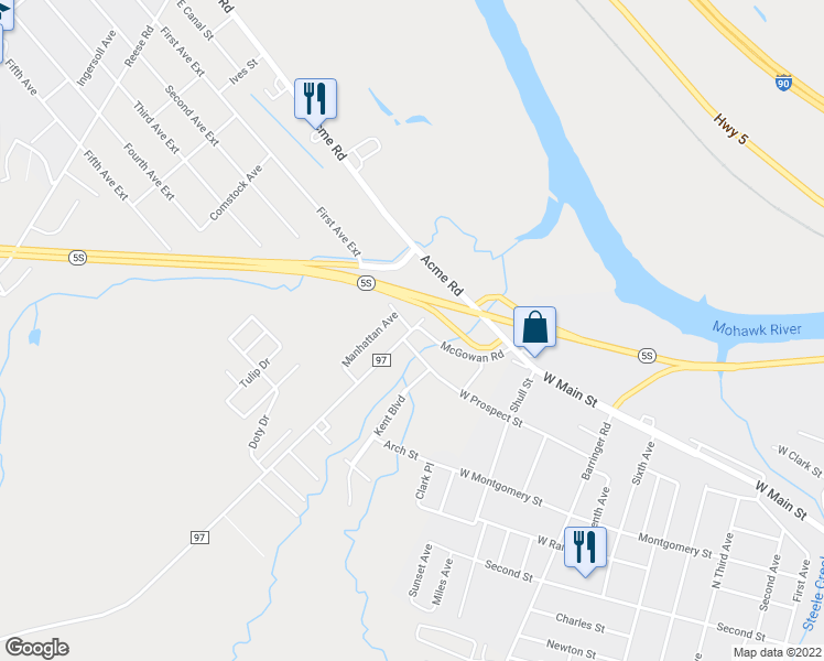 map of restaurants, bars, coffee shops, grocery stores, and more near 613 McGowan Road in Ilion